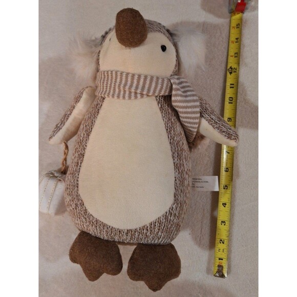 Penguin Plush Stuffed Scarf Ear Muffs Decor Only, Beige & White Beautiful 15" - Picture 3 of 12